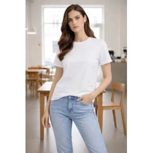 Bisiklet Yaka Tişört Regular Kalıp Basic Pamuklu Günlük Kullanım T-shirt - Beyaz