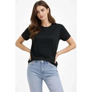 Bisiklet Yaka Tişört Regular Kalıp Basic Pamuklu Günlük Kullanım T-shirt - Siyah
