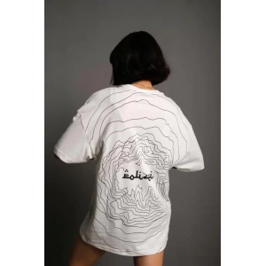 Bisiklet Yakalı Sırt Baskılı Oversize T-Shirt - Beyaz