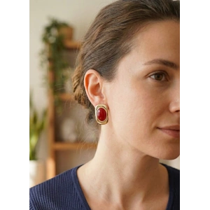 Bordo Renk Kare Model Vintage Kadın Küpe - Lisinya