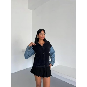 Denim Kol Detaylı Kontrast Ceket – Güçlü Stil, Net Duruş - Siyah