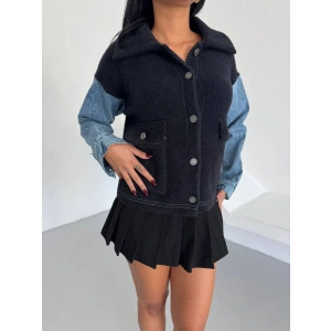 Denim Kol Detaylı Kontrast Ceket – Güçlü Stil, Net Duruş - Siyah