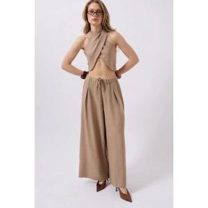 Düşük Bel Oversize Keten Pantolon