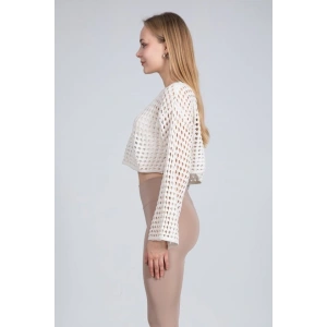 Ekru Ajurlu Crop Bluz - Ekru