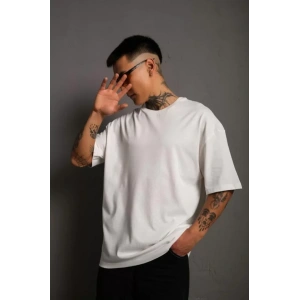 Erkek 24/1 Düz A Kalite Oversize T-shirt - Beyaz