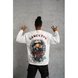 Erkek 3 İplik Gangster Baskılı Sweatshirt - Beyaz