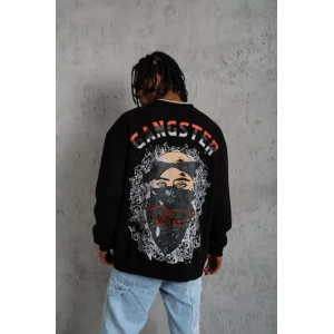 Erkek 3 İplik Gangster Baskılı Sweatshirt - Siyah