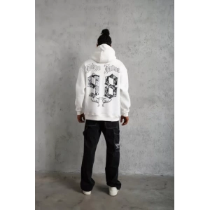 Erkek 98 Baskılı Kapşonlu Sweat - Beyaz