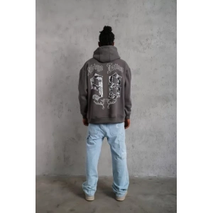 Erkek 98 Baskılı Kapşonlu Sweat - Gri