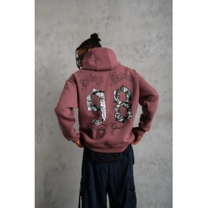 Erkek 98 Baskılı Kapşonlu Sweat - Gül Kurusu