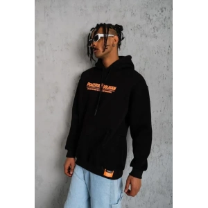 Erkek Armalı Baskılı Kapüşonlu Sweatshirt - Siyah