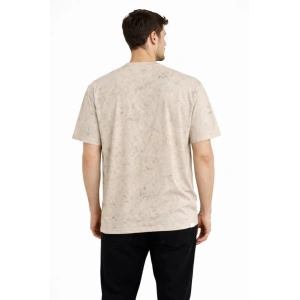 Erkek Asit Yıkama Bisiklet Yaka Kısa Kollu Oversize T-Shirt Tişört - Bej