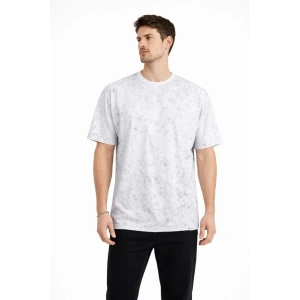 Erkek Asit Yıkama Bisiklet Yaka Kısa Kollu Oversize T-Shirt Tişört - Beyaz