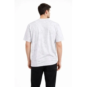 Erkek Asit Yıkama Bisiklet Yaka Kısa Kollu Oversize T-Shirt Tişört - Beyaz