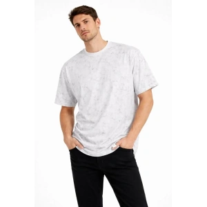 Erkek Asit Yıkama Bisiklet Yaka Kısa Kollu Oversize T-Shirt Tişört - Beyaz
