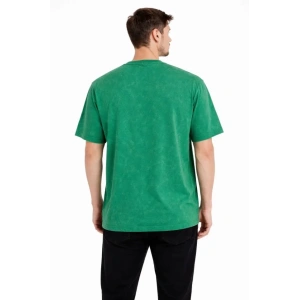 Erkek Asit Yıkama Bisiklet Yaka Kısa Kollu Oversize T-Shirt Tişört - Yeşil