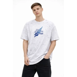 Erkek Asit Yıkamalı Oversize Tişört Future Worlds Baskılı Bisiklet Yaka Kısa Kollu Streetwear %100 Pamuk Street Style T-Shirt - Beyaz