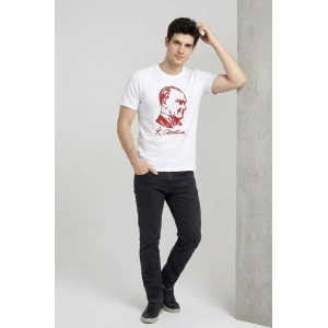 Erkek Atatürk Baskılı Tişört Kısa Kollu Bisiklet Yaka T-Shirt - Beyaz