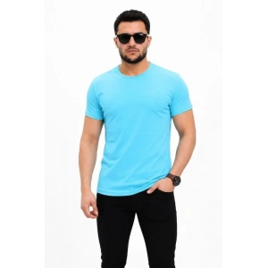 Erkek Basic Tişört Bisiklet Yaka Kısa Kol Günlük Yazlık Slim Fit T-Shirt - Açık Mavi