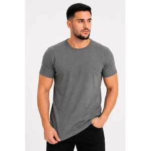Erkek Basic Tişört Bisiklet Yaka Kısa Kol Günlük Yazlık Slim Fit T-Shirt - Antrasit