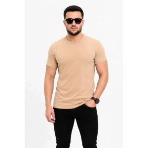 Erkek Basic Tişört Bisiklet Yaka Kısa Kol Günlük Yazlık Slim Fit T-Shirt - Bej