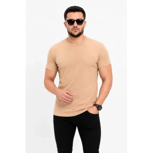 Erkek Basic Tişört Bisiklet Yaka Kısa Kol Günlük Yazlık Slim Fit T-Shirt - Bej