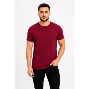Erkek Basic Tişört Bisiklet Yaka Kısa Kol Günlük Yazlık Slim Fit T-Shirt - Bordo
