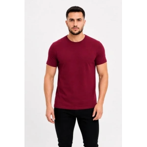 Erkek Basic Tişört Bisiklet Yaka Kısa Kol Günlük Yazlık Slim Fit T-Shirt - Bordo