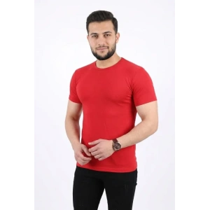 Erkek Basic Tişört Bisiklet Yaka Kısa Kol Günlük Yazlık Slim Fit T-Shirt - Kırmızı