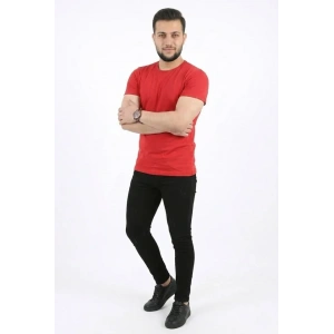 Erkek Basic Tişört Bisiklet Yaka Kısa Kol Günlük Yazlık Slim Fit T-Shirt - Kırmızı