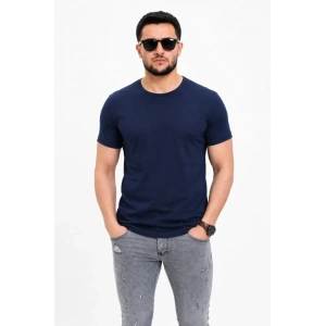 Erkek Basic Tişört Bisiklet Yaka Kısa Kol Günlük Yazlık Slim Fit T-Shirt - Lacivert