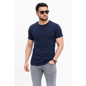 Erkek Basic Tişört Bisiklet Yaka Kısa Kol Günlük Yazlık Slim Fit T-Shirt - Lacivert