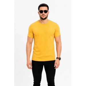Erkek Basic Tişört Bisiklet Yaka Kısa Kol Günlük Yazlık Slim Fit T-Shirt - Sarı