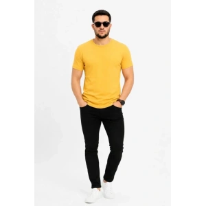 Erkek Basic Tişört Bisiklet Yaka Kısa Kol Günlük Yazlık Slim Fit T-Shirt - Sarı