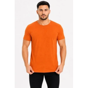 Erkek Basic Tişört Bisiklet Yaka Kısa Kol Günlük Yazlık Slim Fit T-Shirt - Turuncu