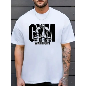 Erkek Baskılı Bisiklet Yaka Erkek T-shirt - Beyaz