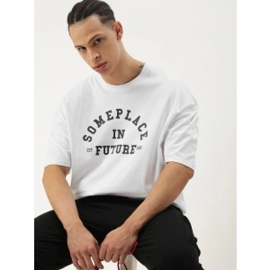 Erkek Baskılı Oversize T-shirt - Beyaz