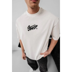 Erkek Baskılı Oversize T-shirt - Beyaz