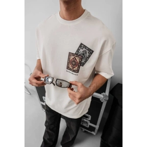 Erkek Baskılı Oversize T-shirt - Beyaz