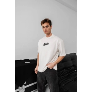 Erkek Baskılı Oversize T-shirt - Beyaz