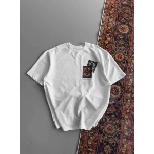Erkek Baskılı Oversize T-shirt - Beyaz