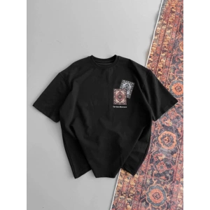 Erkek Baskılı Oversize T-shirt - Siyah