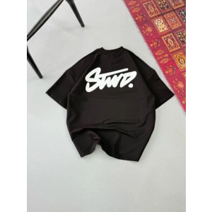 Erkek Baskılı Oversize T-shirt - Siyah