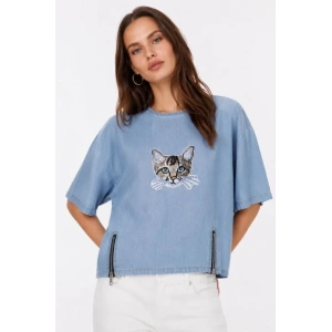 Erkek Baskılı T-Shirt Kısa Kol Bisiklet Yaka Rahat Kalıp Tişört - Mavi