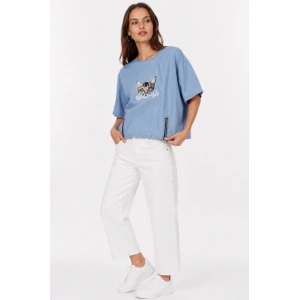 Erkek Baskılı T-Shirt Kısa Kol Bisiklet Yaka Rahat Kalıp Tişört - Mavi