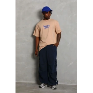 Erkek Baskılı T-Shirt Kısa Kol Bisiklet Yaka Regular Fit Rahat Kalıp Günlük Tişört - Bej