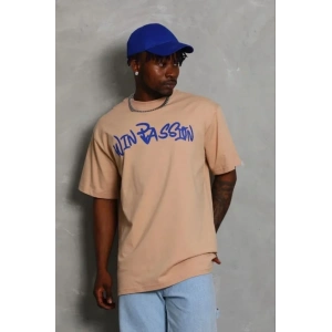 Erkek Baskılı T-Shirt Kısa Kol Bisiklet Yaka Regular Fit Rahat Kalıp Günlük Tişört - Bej