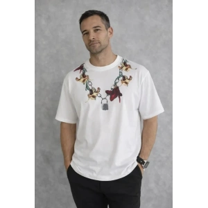 Erkek Baskılı T-Shirt Kısa Kol Bisiklet Yaka Regular Fit Rahat Kalıp Günlük Tişört - Beyaz