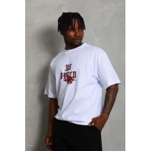 Erkek Baskılı T-Shirt Kısa Kol Bisiklet Yaka Regular Fit Rahat Kalıp Günlük Tişört - Beyaz