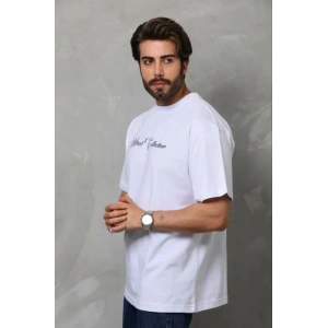 Erkek Baskılı T-Shirt Kısa Kol Bisiklet Yaka Regular Fit Rahat Kalıp Günlük Tişört - Beyaz